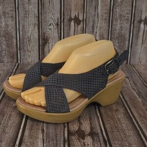 Sz 38/ 7.5-8 Dansko Jacinda Navy Blue Perforated Leather Wedge Sandals VGUC!